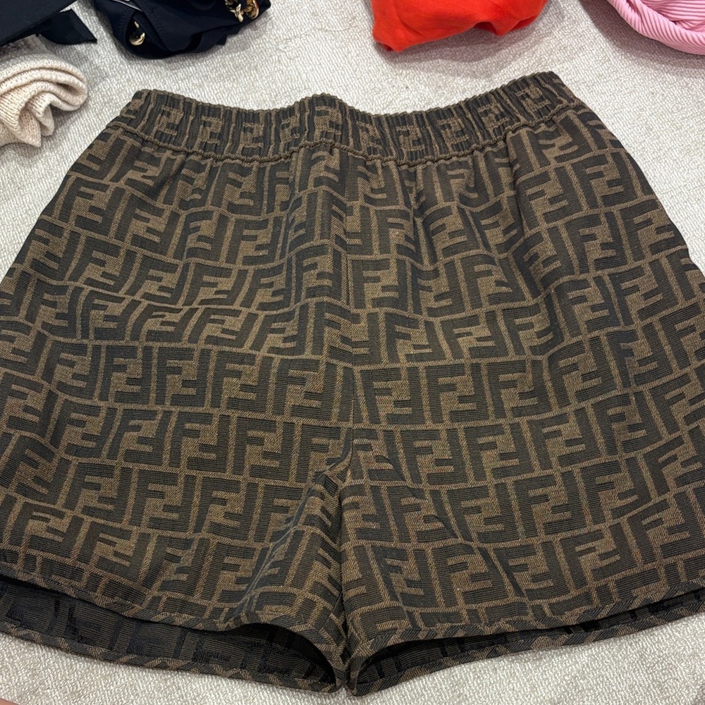Fendi High Waist Brown Logo Shorts